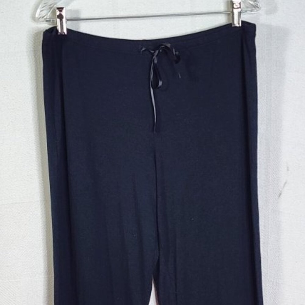 Adonna Black Modal Span Lace Hem Silk Adjustable Tie Waist Pajama Pants Size L - Picture 2 of 16